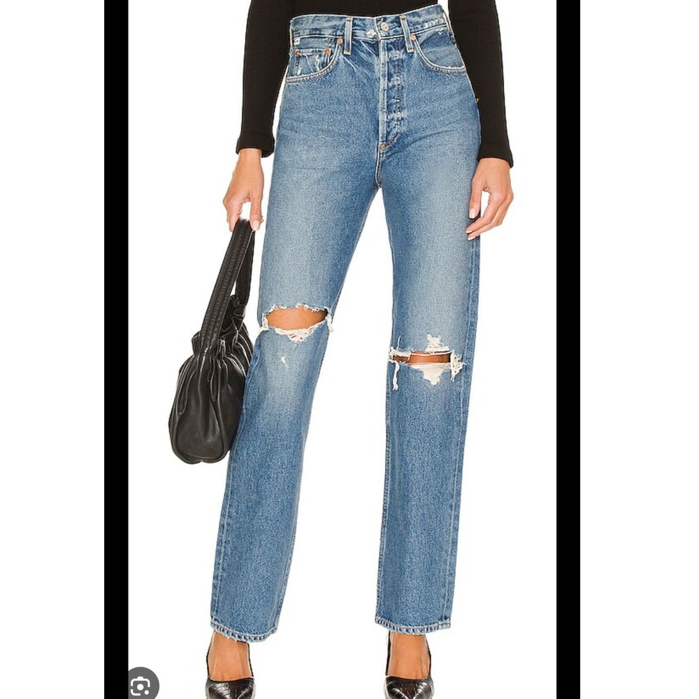Citizens of Humanity Eva Relaxed Baggy Straight Leg Distressed Jeans Blue- 24‎